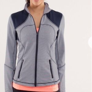 Lululemon Blue Forme Inkwell Gingham Check Full Zip Athletic Stretch Jacket 6